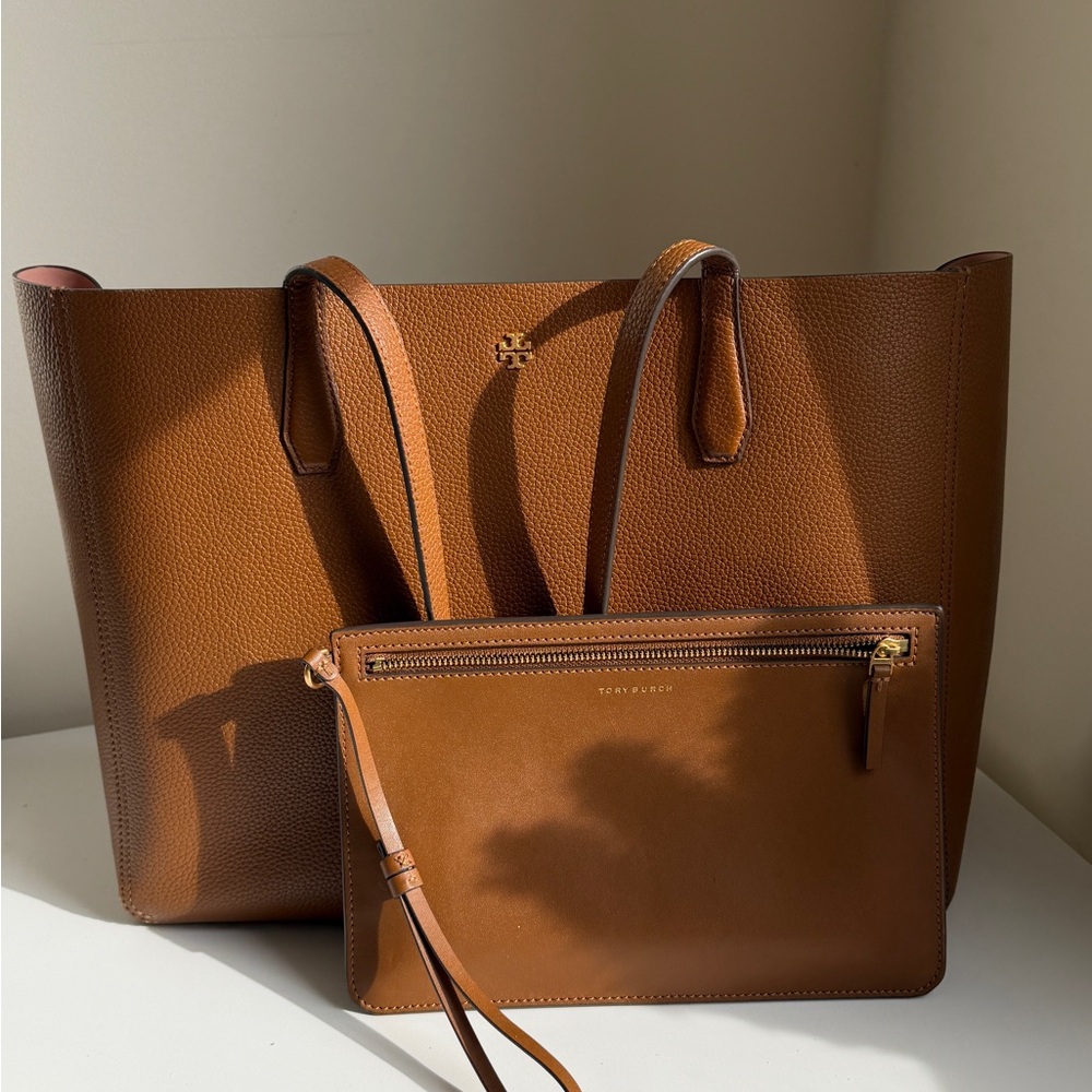 Tory Burch Brown Leather Tote with Exterior Zip Pocket - Picture 5 of 11